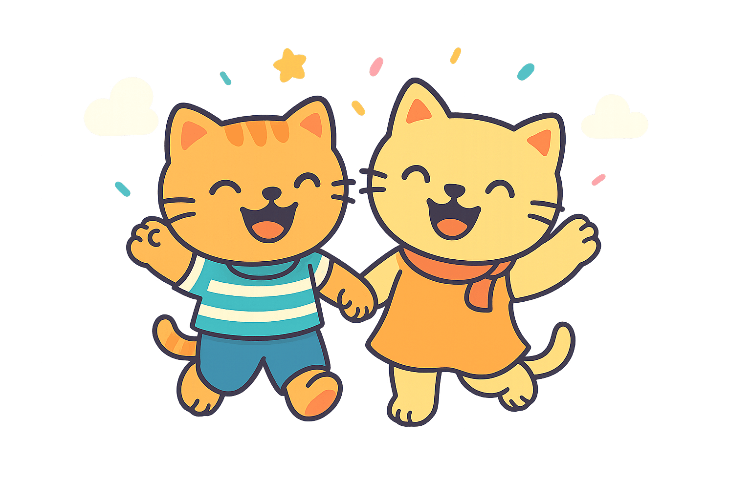 Newy & Dewy illustration with smiling clouds
